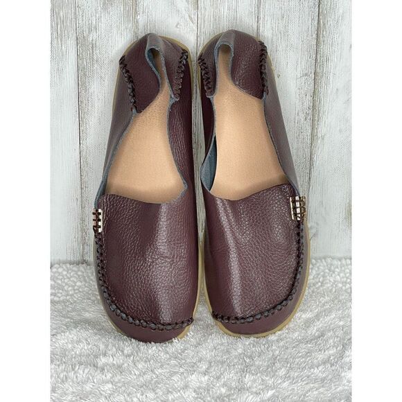 Handcrafted Leather Loafers Moccasins Mahogany Brown Size 40 / 9.5 - Picture 2 of 8